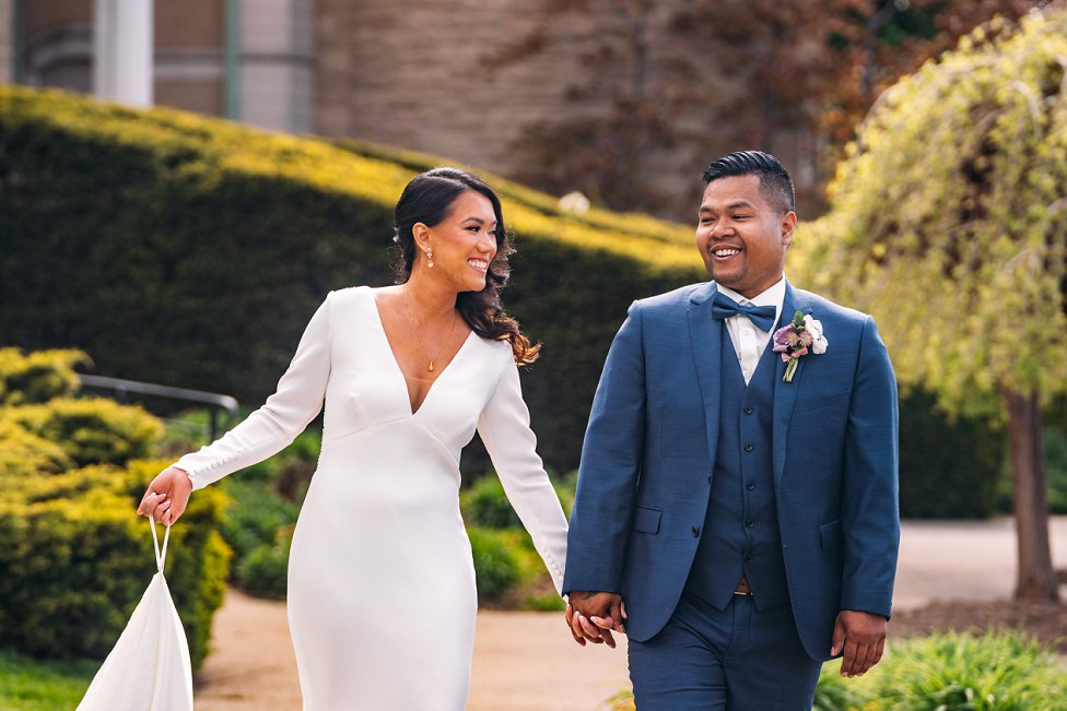 bride and groom walking